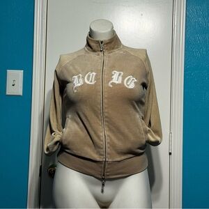 BCBG Max Azria Women's Vintage Y2K velour jacket beige 2 way zipper large GUC